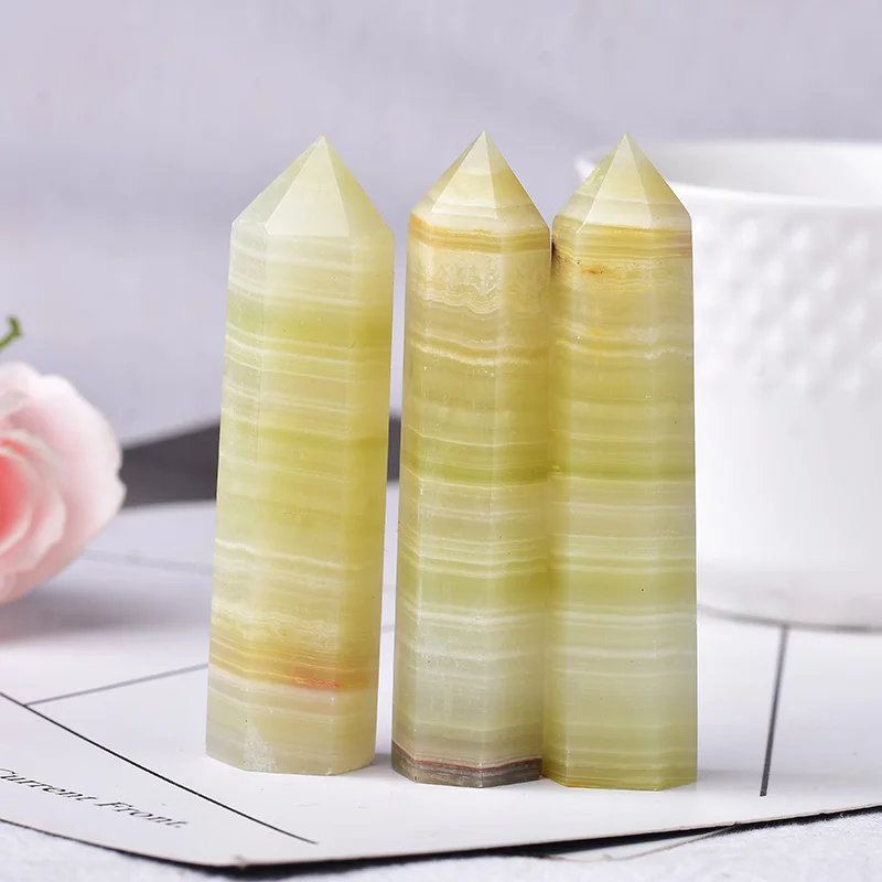 1pc Natural Crystal Point Light Yellow Afghan Jade Healing Quartz Tower Wand Ornament for Home Decor Reiki Energy Stone Pyramid