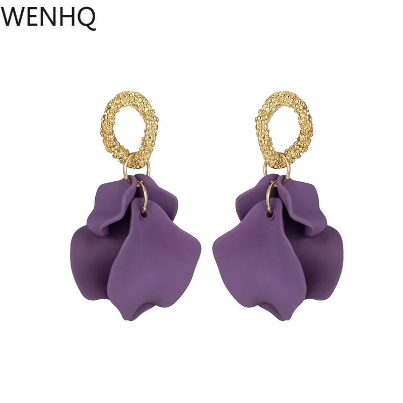 

WENHQ Новое поступление фиолетовые цветные лепестки висячие клипсы серьги не проколотые популярный золотой цвет Москитная Катушка клипса для ушей висячие серьги