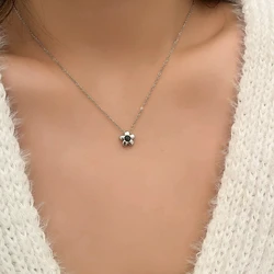 2026 Kpop Trend Vintage Silver Color Flower Pendant Necklace Titanium Steel Clavicle Chain Necklace For Women Aesthetic Jewelry