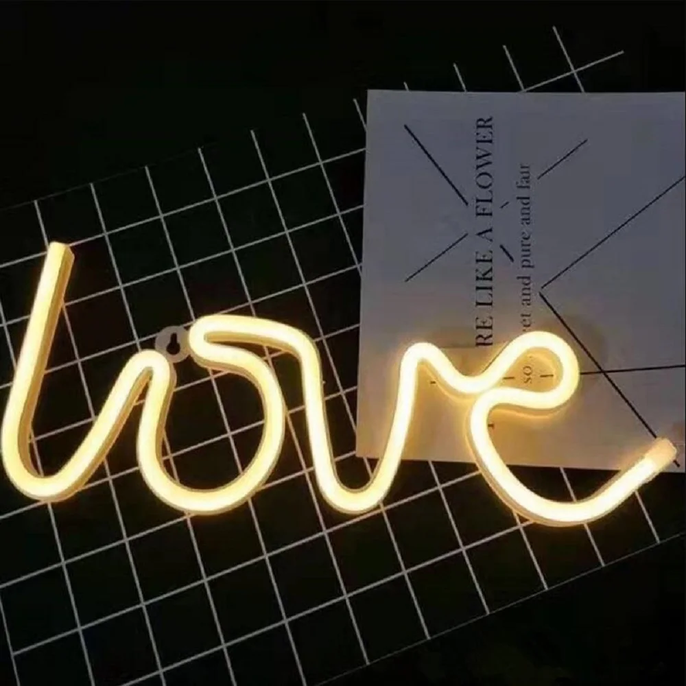 LED Neon Light Wall Sign Love Shape Night Light USB Battery Powered Neon Night Lamp Bedroom Home Decor Valentine\'s Day Gifts