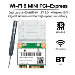 3000Mbps Wifi 6 Mini PCI-E Card Wireless Adapter Dual Band 2.4Ghz/5Ghz Bluetooth 5.0 Notebook Wlan Wifi Card 802.11ax/ac MU-MIMO