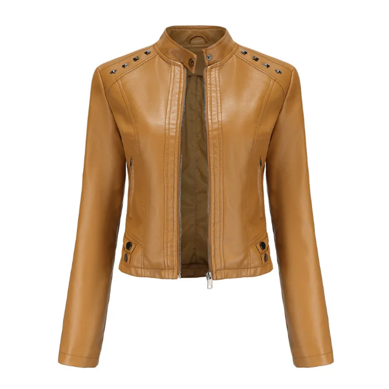 Women's Moto Biker Zipper Jacket 2021 Motorcycle Leather Jacket Black Apricot Red Coat Autumn Spring Veste Femme Chaqueta Mujer