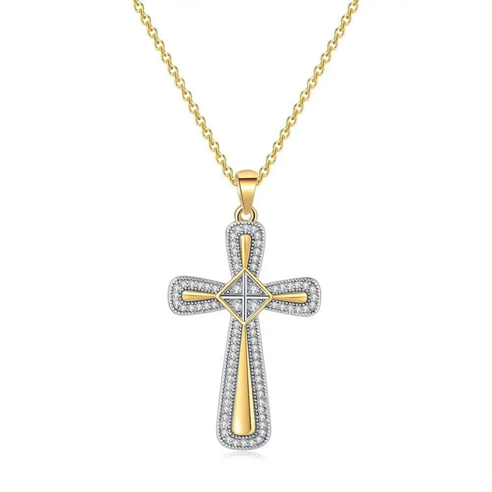 MxGxFam Mix 2 Gold Color Mircon Zircon Cross Pendant Necklace For Women with 45cm Chain