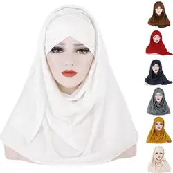 Jersey Scarf Full Coverage Non-slip Pure Color Women Shawls Headscarf for Daily