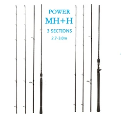 3 Sections Spinning Casting Lure Rod 2 Tips Super Hard Carbon Fishing Rod Pole Powe MH H For Sea Bass Bait Weight 7-35g