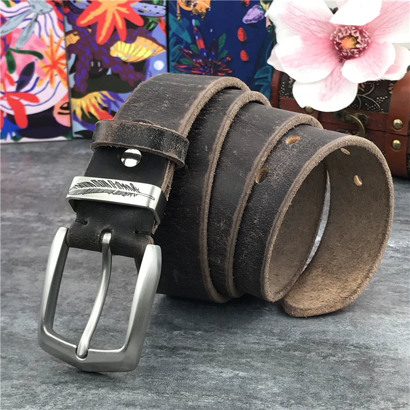 Stainless Steel Belt Buckle Mens Belts Luxury Super Thick Genuine Leather Belt Ceinture Belts Men Leather Waist Belt Men SBT0006