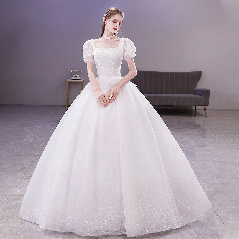 ที่กําหนดเองหวานชุดบอล Scoop ชุดแต่งงานแขน Shine ลูกไม้ Vestido De Novia Princesa ชุดวินเทจ Real Photo เจ้าสาว