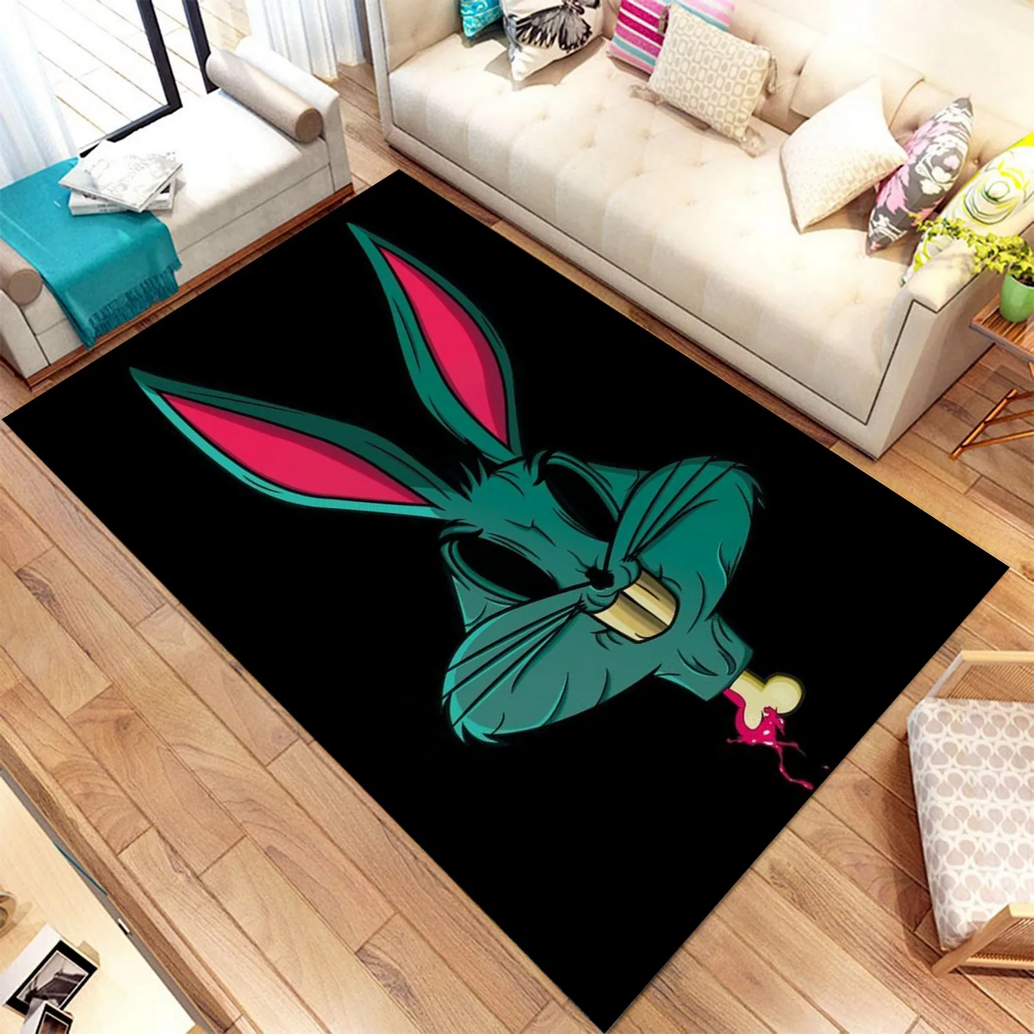 Black Rabbit Rug For Living Room, Fan , Area Rug, Popular Rug, Personalized Gift, themed Rug, Home Decor,Rug, msmd79