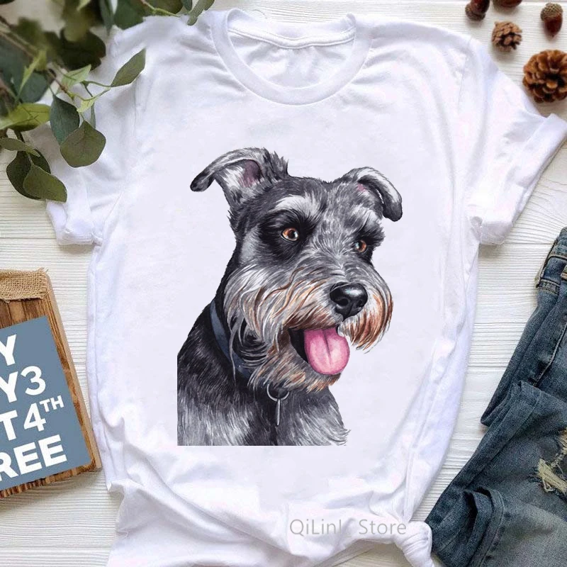 A Schnauzer Stole My Heart Funny Graphic T Shirts Women Summer White Short Sleeve Casual T-Shirt Ladys Girls Top Dog Lover Gift