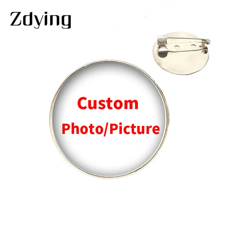 ZDYING Handmade Custom Photo/Picture Badge Brooch Glass Cabochon Dome DIY Personalized Brooches Pins Silver Plated Accessories