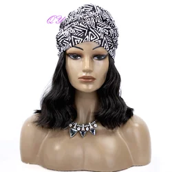 Synthetic Headband Women Wigs Black Bangs Water Ripple Black And White Turban Woman Hair Wigs New Daily Use ladys wig