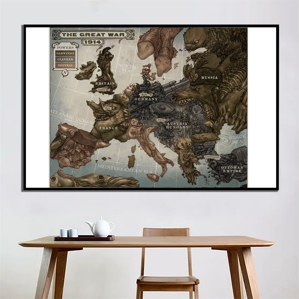 150x100cm The Europe Map In 1914 Non-woven Canvas Painting Retro Wall Art Poster Office Home Decor School  Supplies