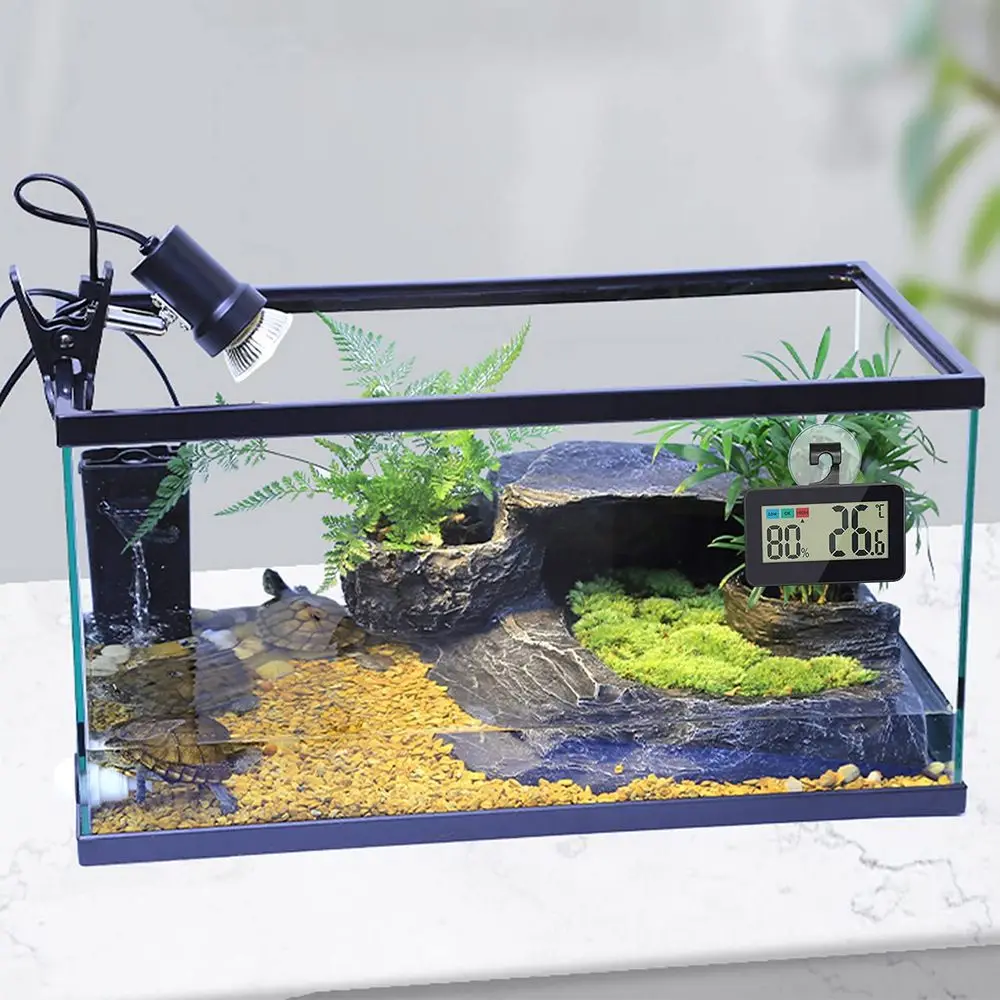 Termómetro para reptiles, higrómetro Digital LCD, contenedor de vidrio para mascotas, higrómetro con Sensor y ventosa y gancho