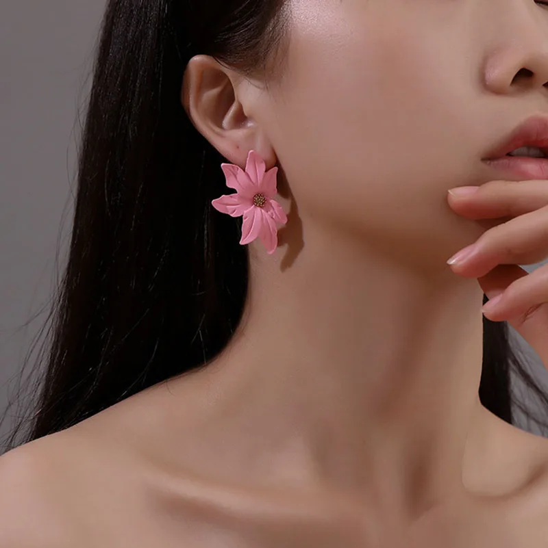 Earrings 2021 Trend Piercing Boho Jewelry Flower Hanging Earrings Sweet Colour Korean Fashion Three Dimensional Petal Ear Studs