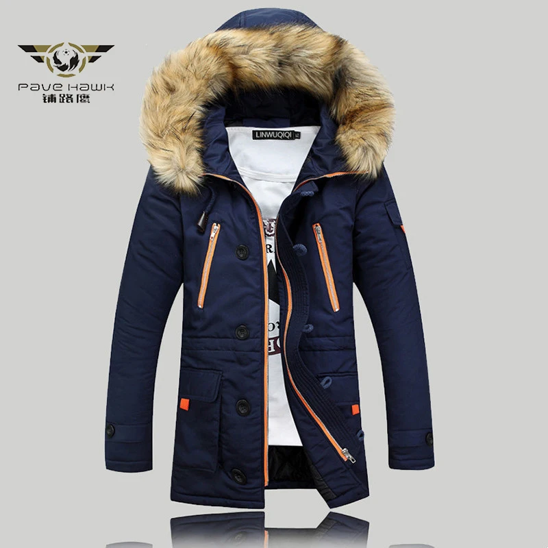 Men's Thick Warm Winter Down Jacket Outdoor Padded Parkas Male Outerwear Fur Collar Casual Long Cotton Wadded Male Hooded Coat