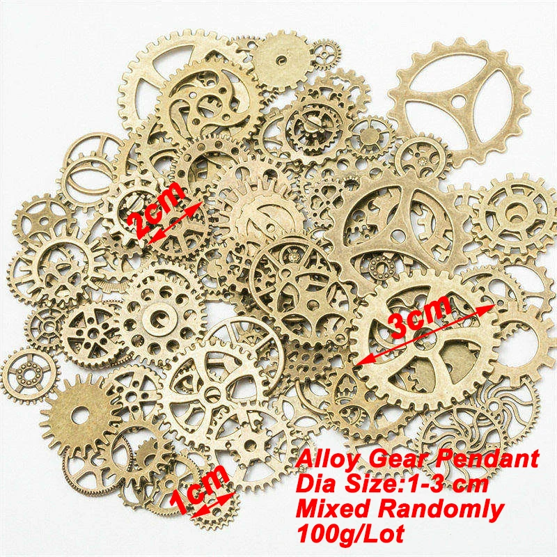 100g/lot DIY Jewelry Making Vintage Metal Mixed Gears Suspension Steampunk Gear Pendant Charms Bronze Bracelet Accessories