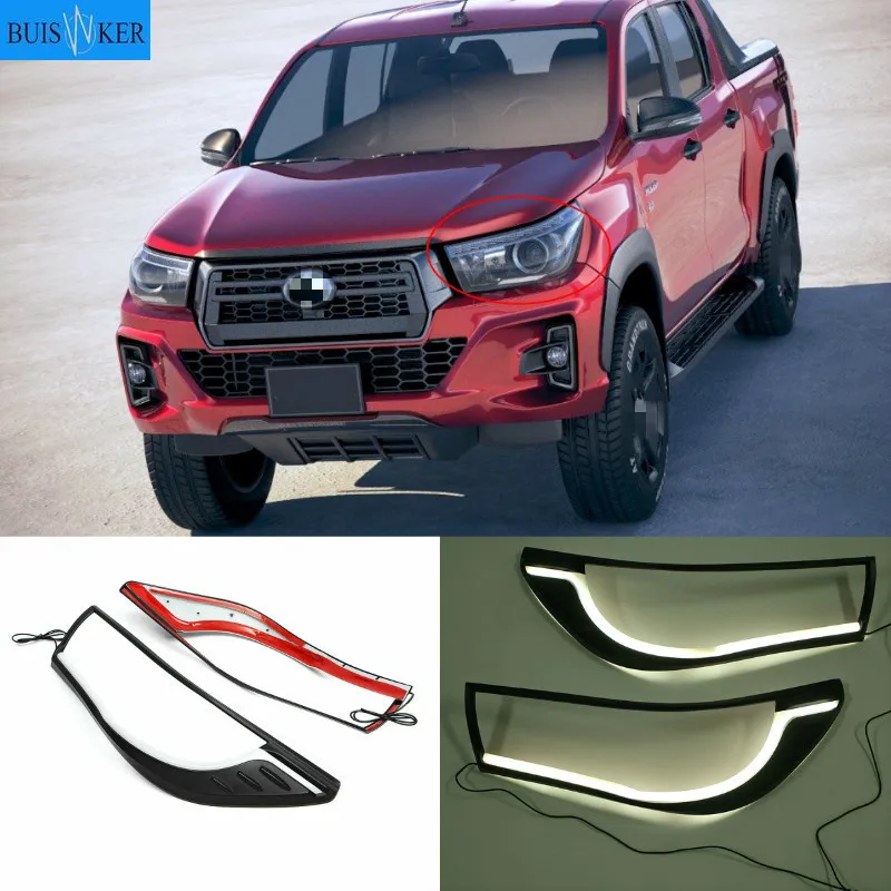 

2PCS LED DRL Daytime Running Light Headlight Lamp Trim Cover Fit For Toyota Hilux Revo 2015 2016 2017 2018