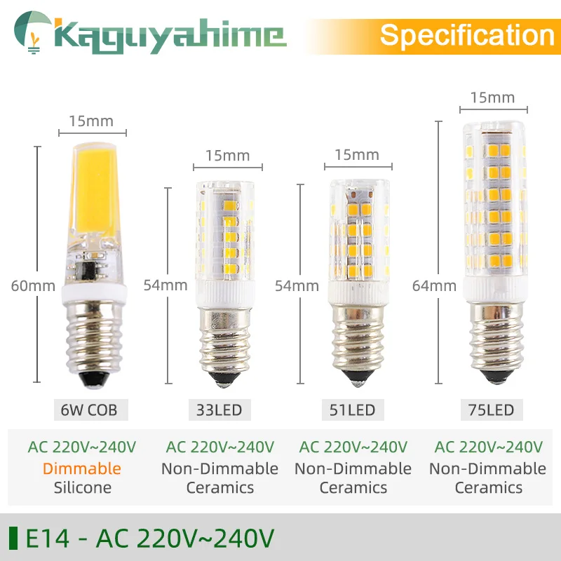 Kaguyahime LED COB 램프, 밝기 조절 전구, 스포트라이트 샹들리에, G9, E14, G4, 3w, 5w, 7w, 9w, DC 12V, AC 220V