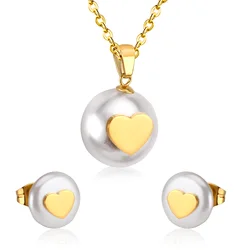 LUXUKISSKIDS Elegant Heart Fake Pearl Gold Color Jewellery Dubai Wedding Indian Bridal Jewelry Set For Women/Girl Christmas Gift