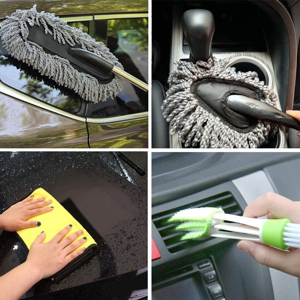 4pcs Car Duster Microfiber Cleaning Brush With Extendable Handle Multipurpose Dust Removal For Exterior Interior Home Cleaning