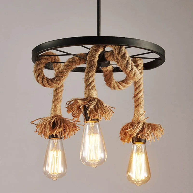 

Loft Adjustble Hemp Rope Chandelier Vintage Ceiling Light Fixture Dining Room Lamp Restaurant Bedroom Pendant Lamp Droplight