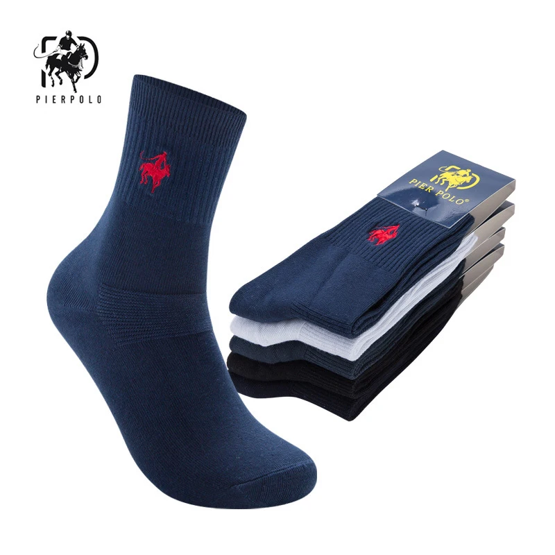 pier polo socks autumn and winter men's double needle cotton loose socks socks combed cotton embroidery tube male socks