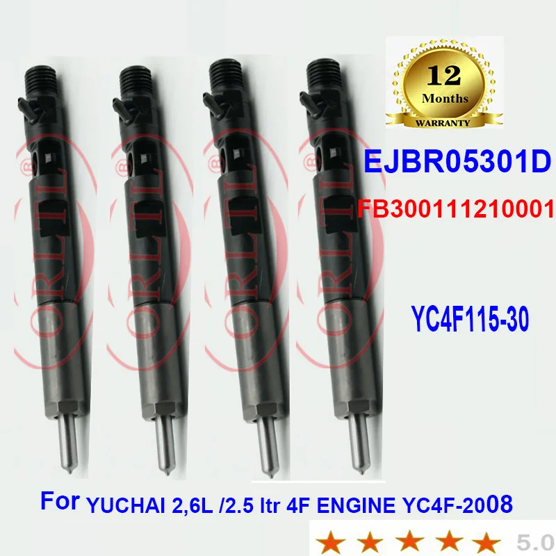 

4PC/LOT EJBR05301D Common Rail Diesel Injector R05301D FB3001112100011 FB300-1112100-011 for YUCHAI 2,6L /2.5 ltr