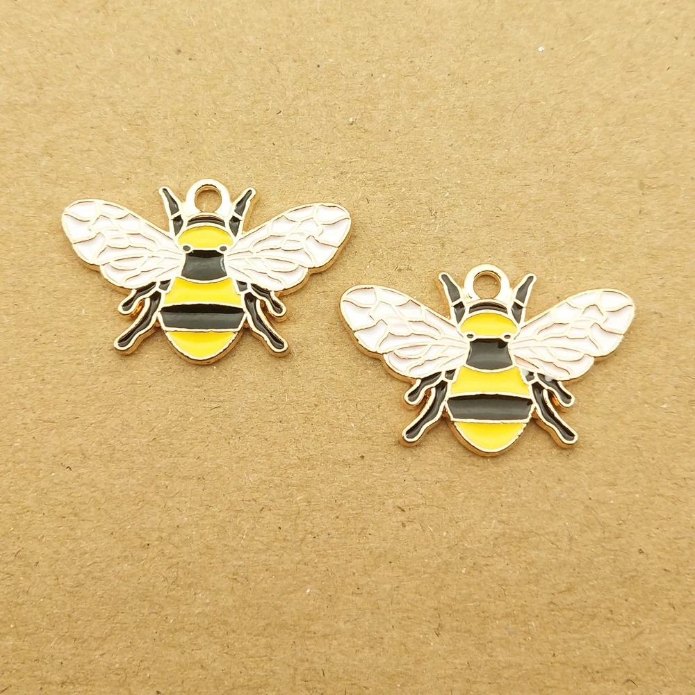 10pcs Enamel Bee Charm for Jewelry Making Zinc Alloy Gold Plated