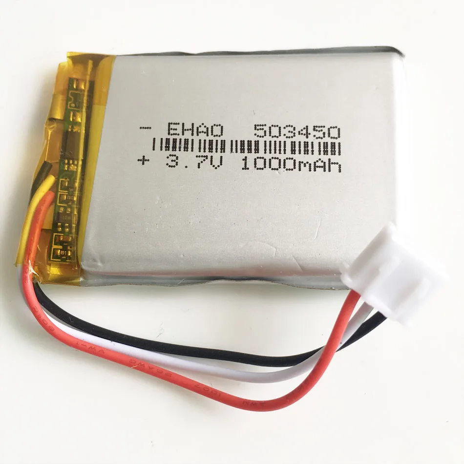 3.7V 1000mAh Lithium Polymer LiPo Rechargeable Battery 503450 JST XHR 2.54mm 3pin plug For MP3 DVD PAD camera Recorder Speaker