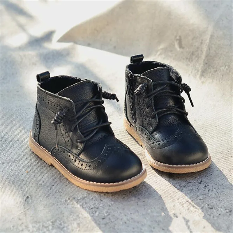 Genuine Leather children\'s ankle boots boys girls casual cowhide boots  autumn winter cotton shoes 2019 new baby children boots