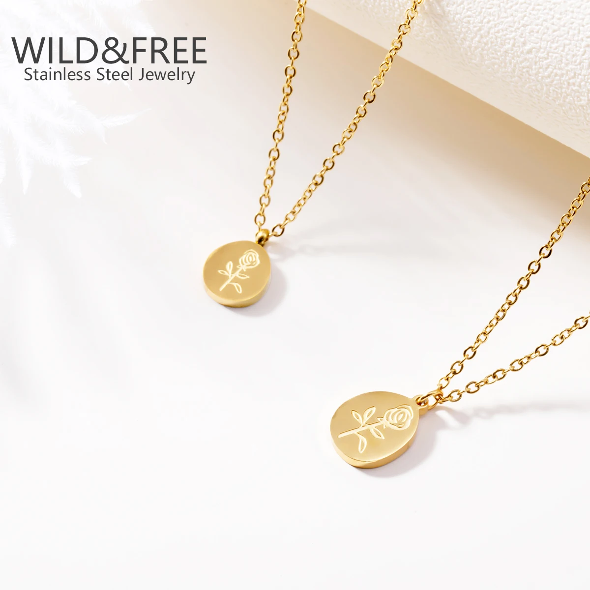 Wild&Free Trend Stainless Steel Jewelry Set Gold Plated Necklace Europe And American Ins Style Jewelry Corrosion Rose Necklaces