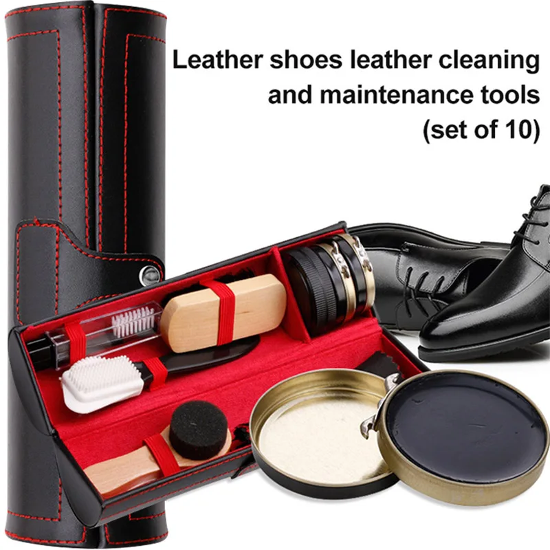 1 Set di scarpe in pelle Set di smalti Kit per la pulizia della spazzola Keep Shiny Clean Tools per Kit per la cura delle scarpe in pelle portatile per stivali Sneakers