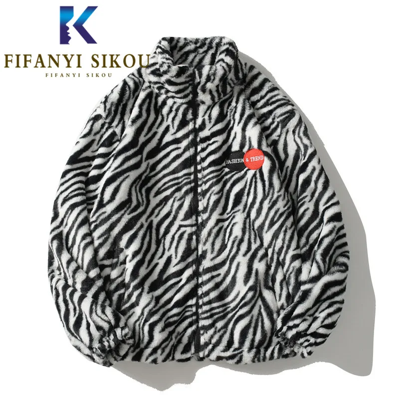 

Faux Lamb Fur Jacket Women Streetwear Fashion Zebra Print Faux Fur Coat Winter Thick Warm Overcoat Loose Plus Size Plush Coats