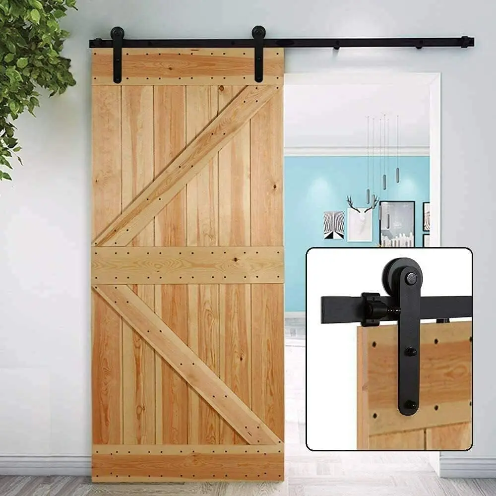 

WOLFBIRD Heavy Duty Barn Sliding Door Hardware Kit Suitable for Single Wooden Door 4FT-10FT Slides Rail System + Floor Guide