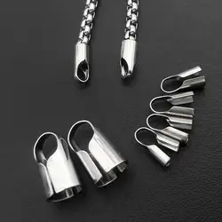 20pcs/lot   Stainless Steel Cords Crimp End Beads Caps Leather Clip Tip Fold End Crimp For Diy Necklace Bracelet Jewelry Making