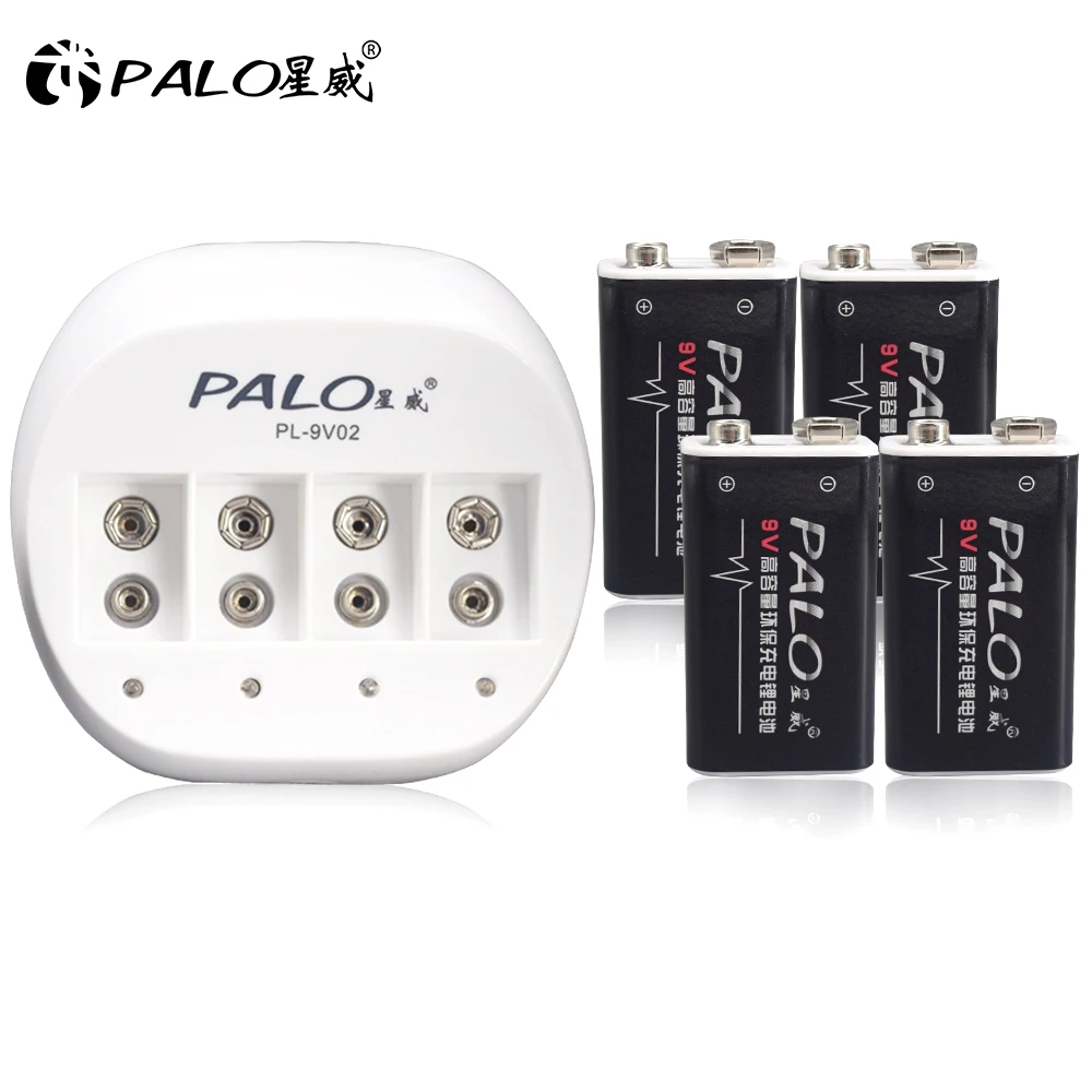 

PALO 4pcs 600mAh 9V Li-ion Batteries with 9V Battery Charger for 9V 6F22 Lithium Li-ion Rechargeable Battery