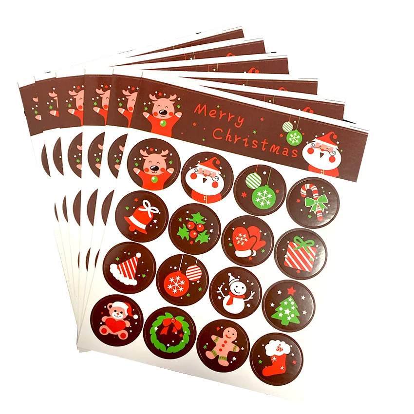 1600pcs/lot 3CM Cute Merry Christmas Santa Claus Deer Round Self-adhesive sealing Decorative stickers Gift Stationery Wholesale