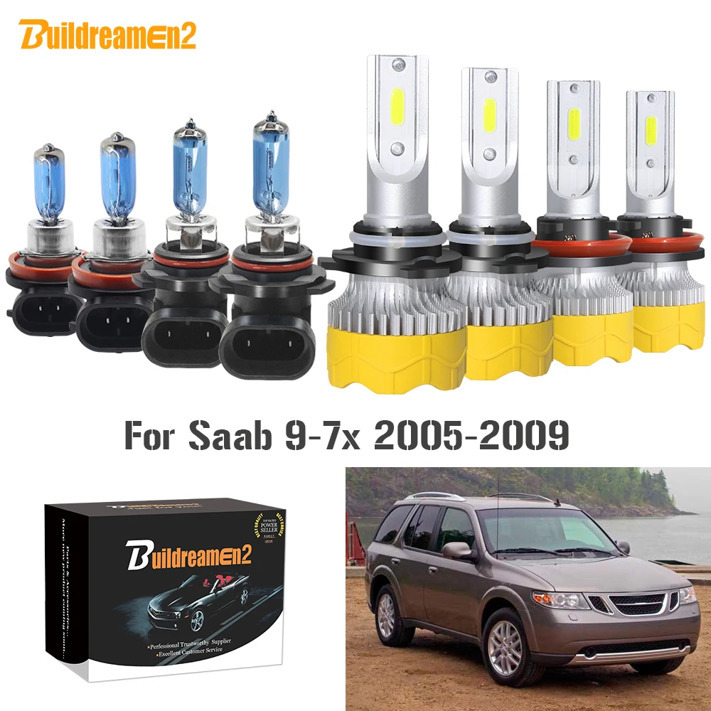 Buildreamen2 4 X Car Headlight High Low Beam LED Halogen Bulb Headlamp 9005 H11 12V For Saab 9-7x 2005 2006 2007 2008 2009