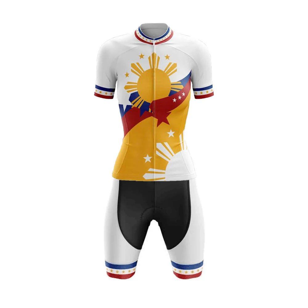 

Philippines White Cycling Jersey Set Women Short Sleeve Bike Clothing Suit Bib Shorts Gel Breathable Pad Roupa Ciclismo Feminina