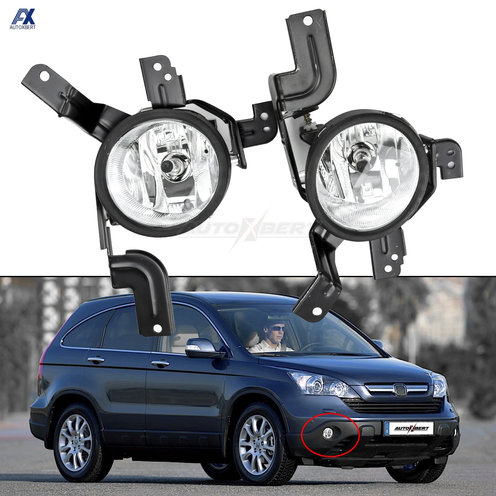 1 Pair Front Bumper Fog Light Lamp Assembly 55W For Honda CR-V 2007 2008 2009 EX / EX-L/ LX Clear Lens with Bulbs Wiring Harness