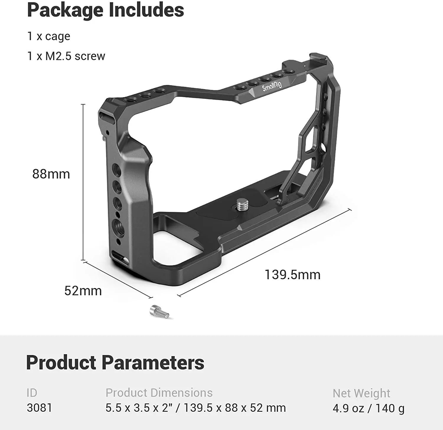 SmallRig DSLR a7c klatka operatorska do sony a7c Cage rig z zimnym butem 1/4 \'\'Arri Hole do mikrofonu ledowe światło wypełniające rozszerzenie 3081