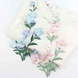 Pink  Blue Flower Patch Iron on Applique Floral Patch for Clothes Fabric Iron to Stick DIY Coat Jeans Accessories