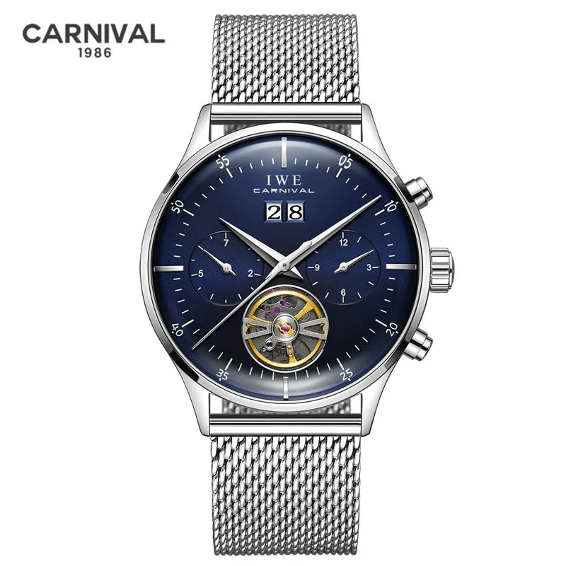 CARNIVAL Mens Mechanical Watches Brands Luxury Sapphire Calendar Automatic Movement Wristwatches Waterproof for Men Montre Homme