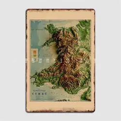 1913 Wales Relief Map 3d Digitally Rendered Metal Sign Garage Decoration Create Cave Pub Wall Cave Tin Sign Posters