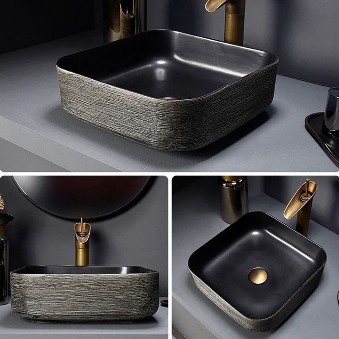 Square Nordic Black Cool Style European Succinct Wash Bathroom Sink For Home Ornaments