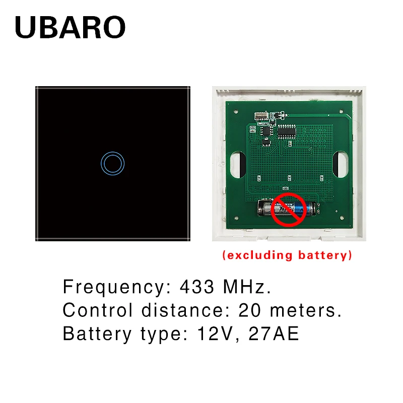 UBARO EU Wireless Control Touch Switch Luxury Crystal Glass Panel Wall Light 433 RF Remote Sensor Electrical Button 100-240V