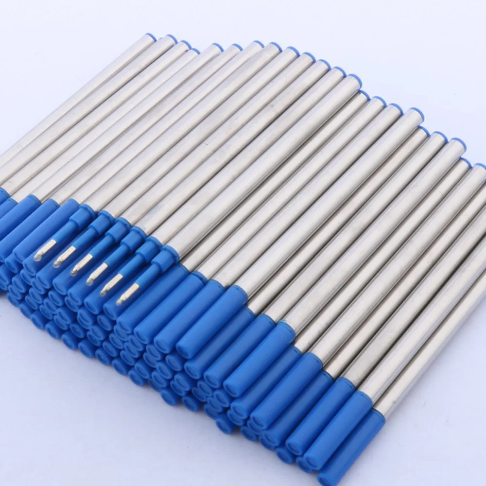 100Pc Quality BLUE stainless steel standard rollerball Pen ink Refills