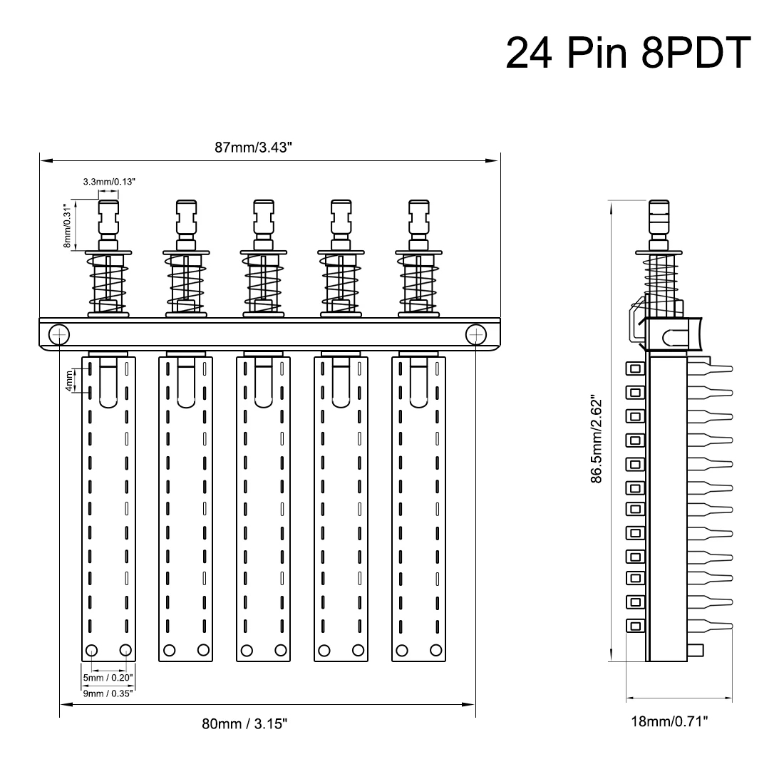 Interlock Push Button Switch Piano Type 8PDT 24Pin 5Row Straight Through Hole Straight Key Switch Long Service Life Power Switch