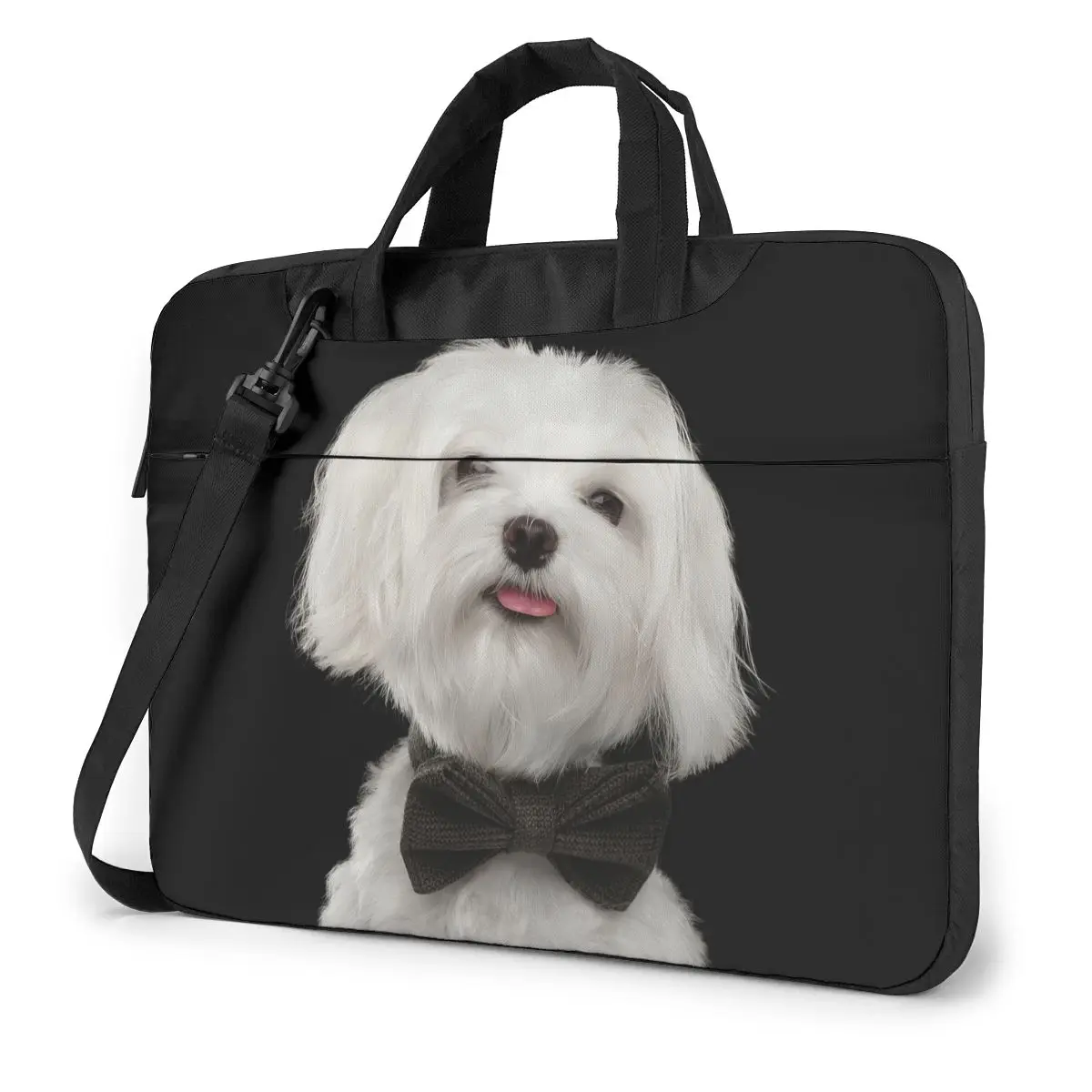 Happy White Maltese Dog Laptop Bag Case Protective Vintage Computer Bag Bicycle Crossbody Laptop Pouch