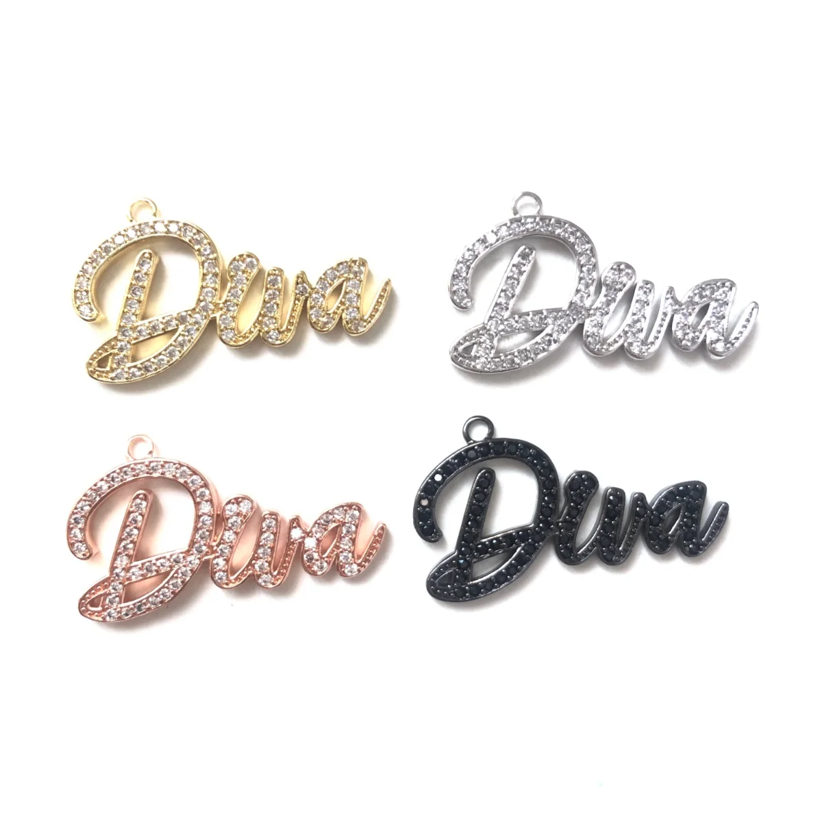 5pcs DIVA Word Charms for Girl Jewelry Making Bling Crystal Stone Paved Letter Pendant for Women Bracelet Necklace Bangle Design